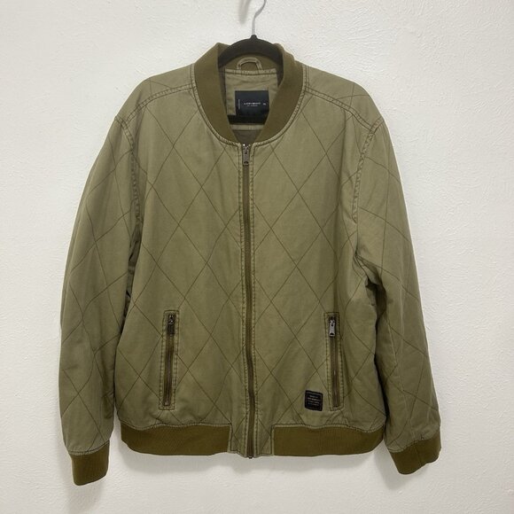 Lucky Brand Quilted Bomber Jacket Men's Military Green Zip Vintage Y2K Size XXL - Picture 1 of 12